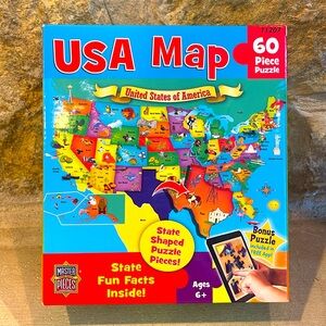 Master Pieces USA Map 60 Piece Puzzle with State Shaped Pieces with fact sheet
